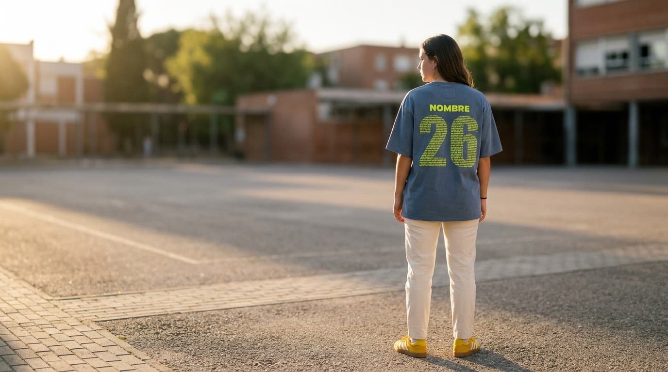 Camiseta personalizada azul índigo con el nombre y el número del grupo serigrafiados en la espalda