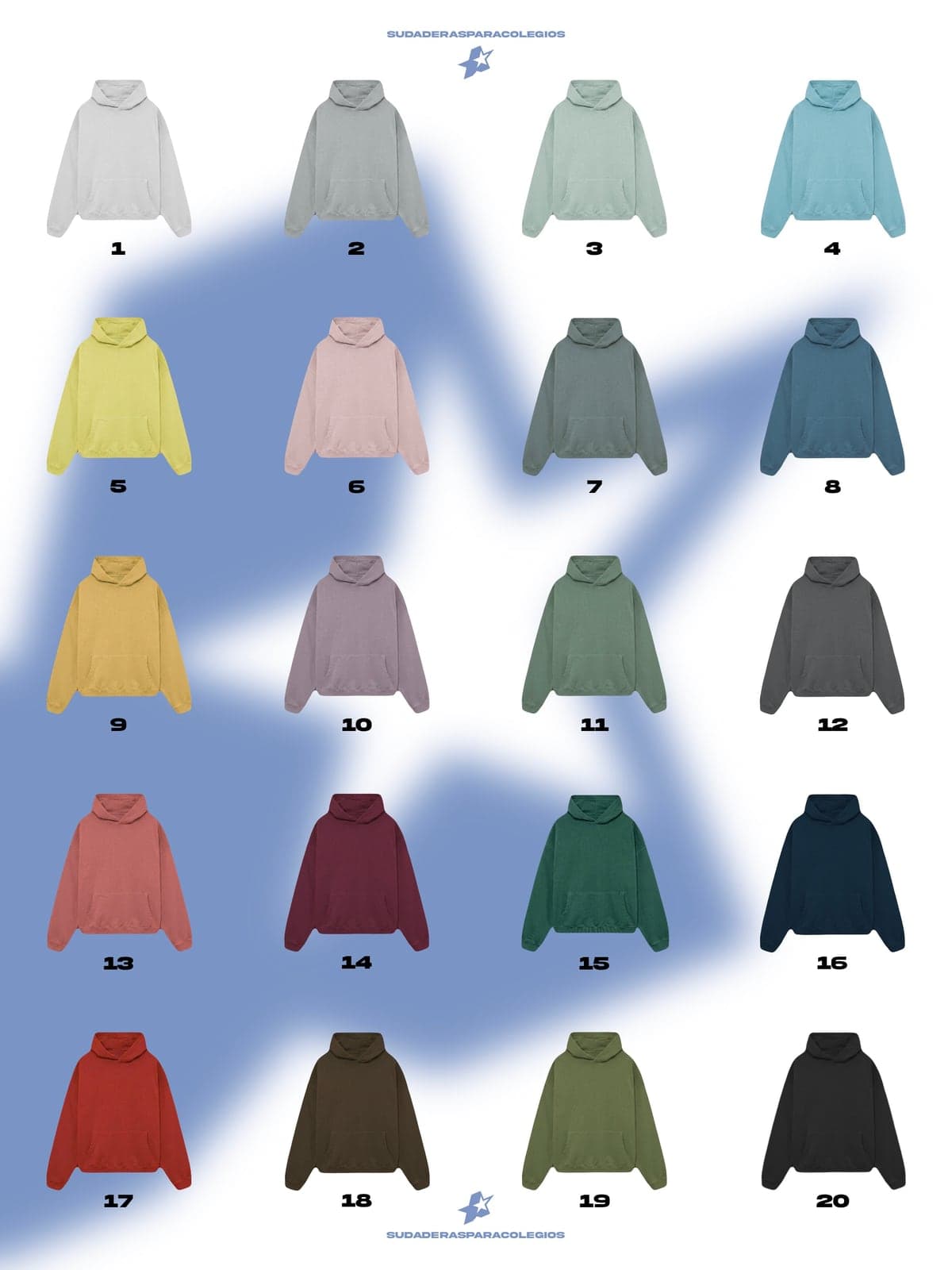 Paleta de colores disponibles para sudaderas personalizadas de grupo