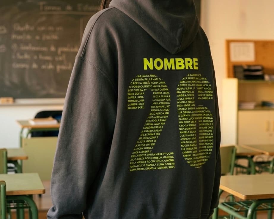 Grupo de estudiantes de fin de curso con sudaderas personalizadas iguales